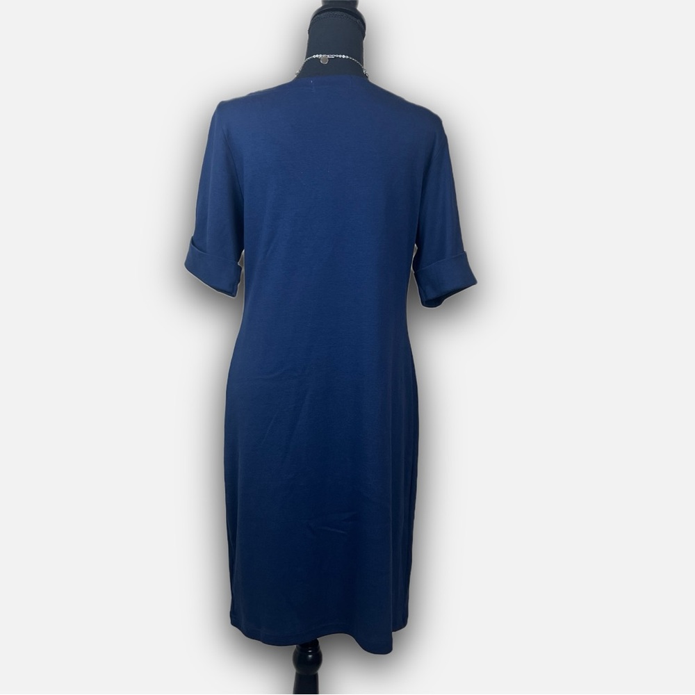 Karen Scott Sport Mid Length 100% Cotton Navy Dress with Cuff Sleeves Size M - Picture 3 of 11